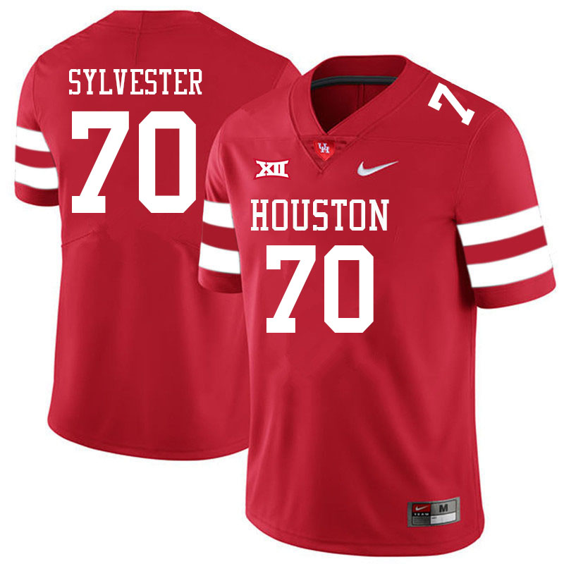 Men #70 Trevonte Sylvester Houston Cougars College Big 12 Conference Football Jerseys Sale-Red